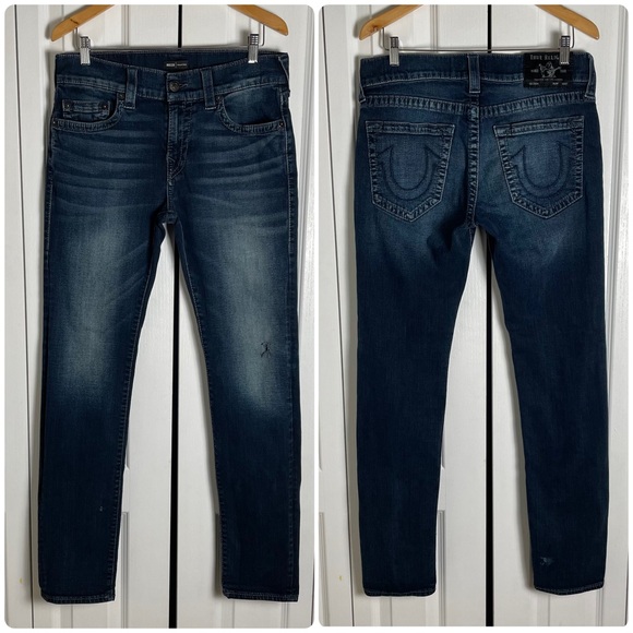 True Religion Other - True Religion Relaxed Skinny Rocco Jeans Men’s 32 Blue Dark Wash Grunge Distress